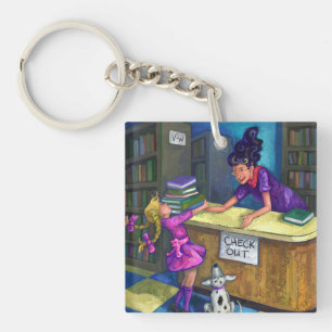 Library Check Out Artwork Key Ring