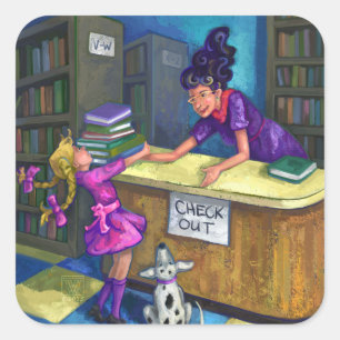 Library Check Out Artwork Square Sticker