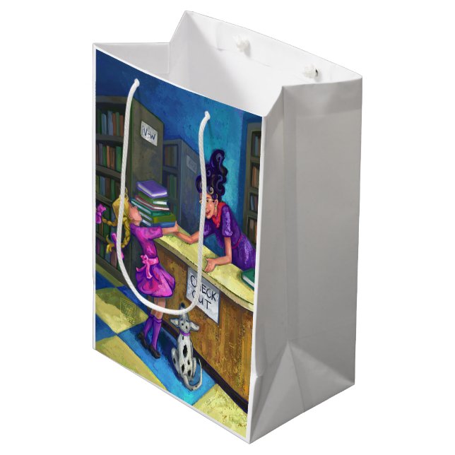 Library Check Out Medium Gift Bag (Front Angled)