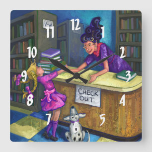 Library Check Out Square Wall Clock