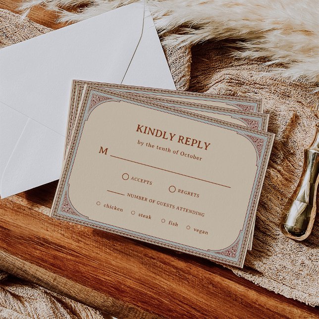 Library | Elegant Vintage Frame Wedding RSVP Card (A vintage, elegant wedding rsvp with an ornate antique style frame in a neutral color scheme)