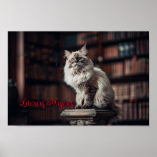 Library Majesty: Regal Ragdoll Cat Poster