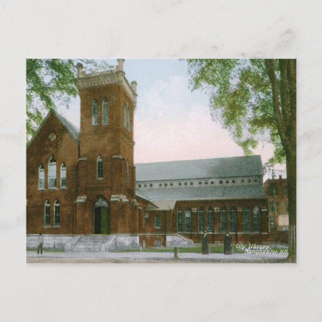 Library, Manchester, NH 1909 Vintage Postcard (Front)