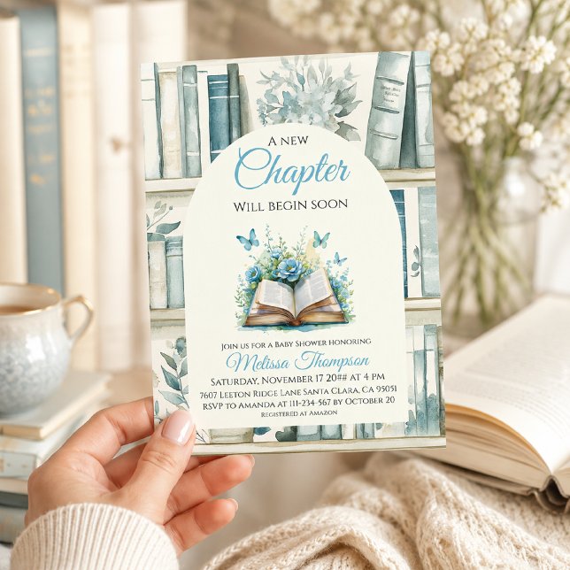 Library New Chapter Blue Boy Book Baby Shower Invitation (Creator Uploaded)