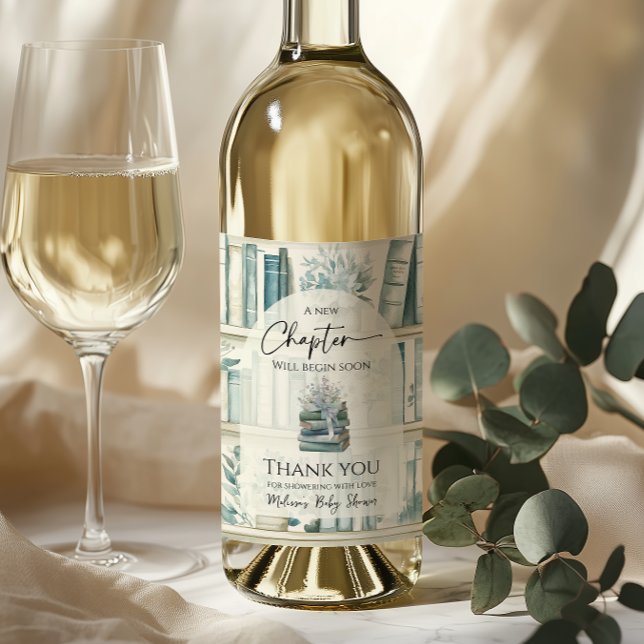 Library New Chapter Blue Boy Book Baby Shower Wine Label (Creator Uploaded)