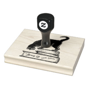 Library Of Gatto Cat Book Ownership Wood Art Stamp