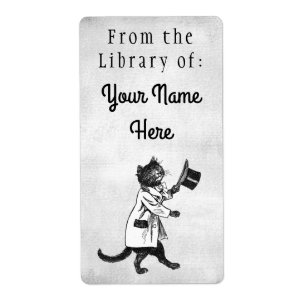 Library of Top Hat Cat Etching Faux Canvas Labels