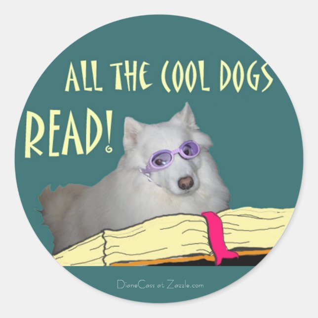Library - Samoyed - Cool Dogs Read Literacy Classic Round Sticker (Front)