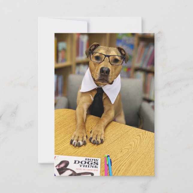 Library smart glasses book Funny Dog Photo Card (Front)