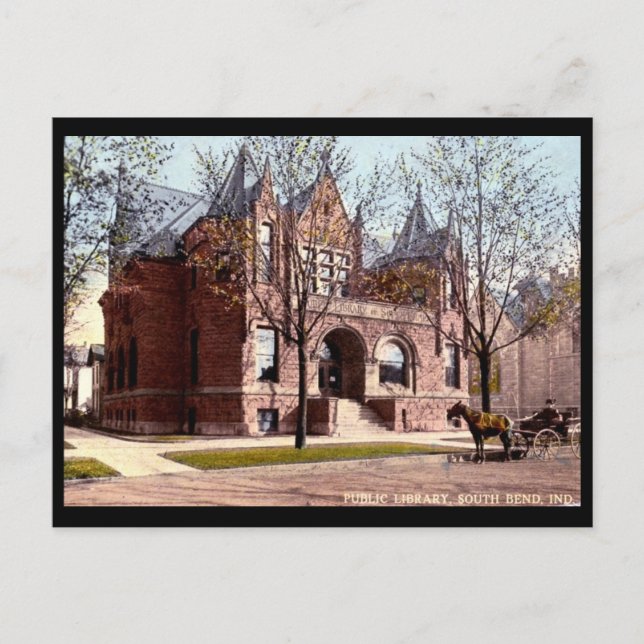 Library, South Bend, Indiana 1915 Vintage Postcard (Front)