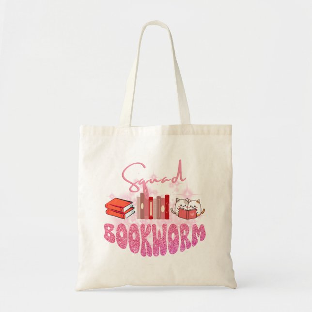 Library squad bookworm Pink gradient sparkles Vday Tote Bag (Front)