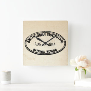 Library Stamp Smithsonian Institution 1944 Square Wall Clock