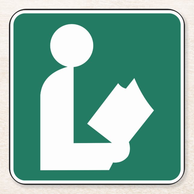 Library Symbol Roadside Sign Square Paper Coaster (Front)