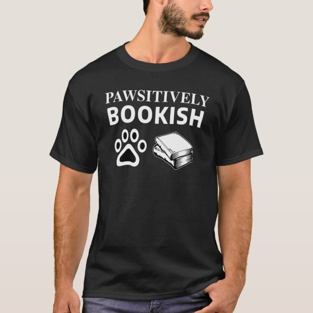 Library Themed Pawsitively Bookish Books and Dogs T-Shirt (Front)