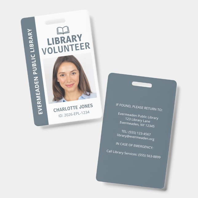 Library Volunteer Photo ID Badge (Front & Back)