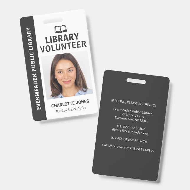 Library Volunteer Photo ID Badge (Front & Back)