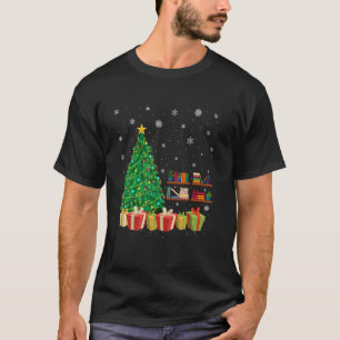 Library Xmas Tree Lighting Santa Hat Library Chris T-Shirt