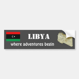 Libya Flag + Map Bumper Sticker