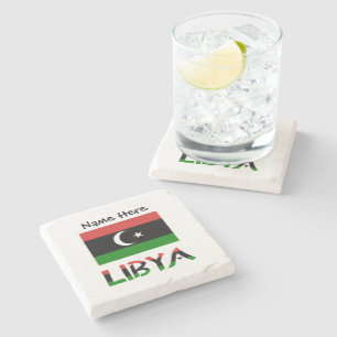 Libya Libyan Flag Black Personalisation  Stone Coaster