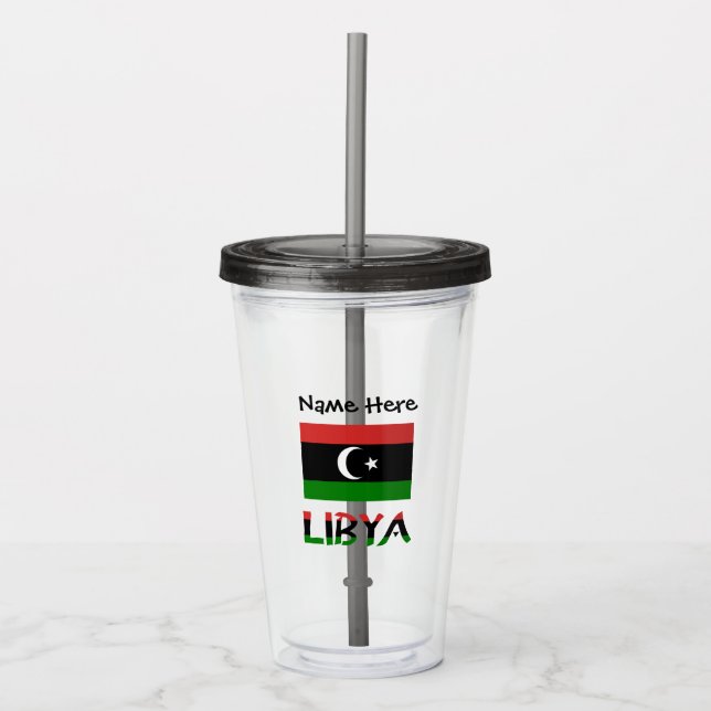Libya Libyan Flag Personalised  Acrylic Tumbler (Front)