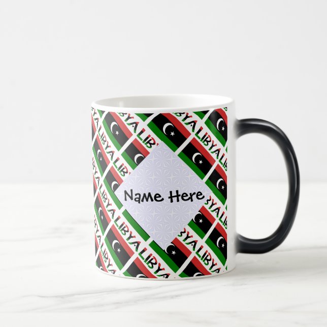 Libya Libyan Flag Tiled Black Personalisation  Magic Mug (Right)