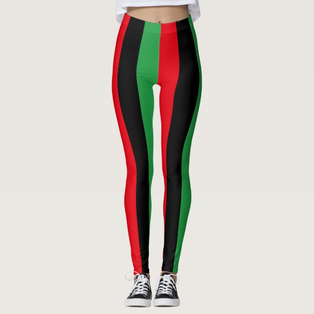 Libya National Flag Colours Vertical Striped Leggings (Front)