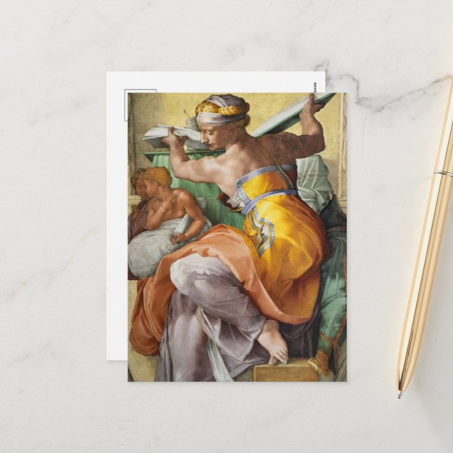 Libyan Sibyl, Sistine Chapel by Michelangelo Holiday Postcard (Front/Back In Situ)