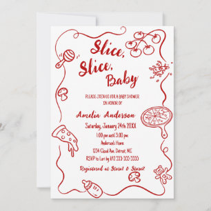 lice Slice Baby Red Doodle Pizza Baby Shower Invitation