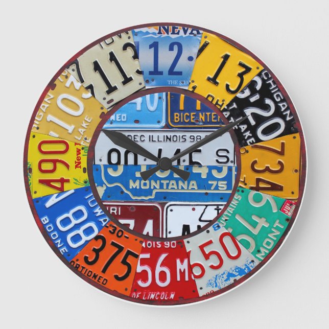 License Plate Clock Vintage Numbers Car Tag Art (Front)