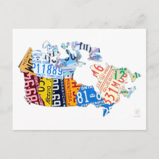License Plate Map of Canada on White Postcard