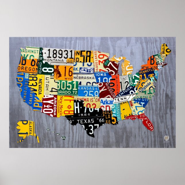 License Plate Map of the USA - Muscle Car Edition Poster (Front)