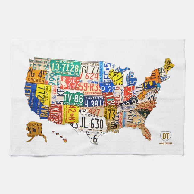 License Plate Map of the USA Outlined Towel (Horizontal)