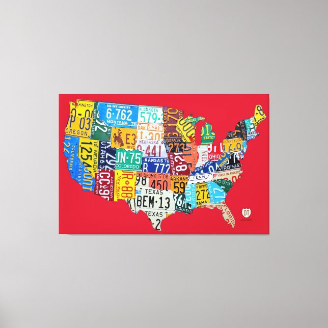 License Plate Map of the USA Red Canvas Print V2 (Front)