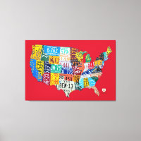 License Plate Map of the USA Wrapped Canvas 48x32
