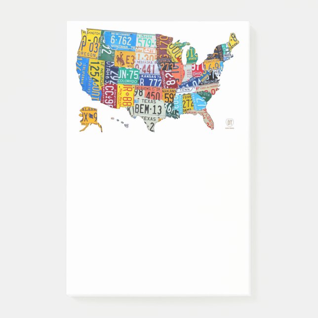 License Plate Map USA on White by Design Turnpike Post-it Notes (Front)