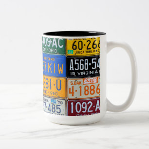 License Plates of USA - Colourful American History Two-Tone Coffee Mug
