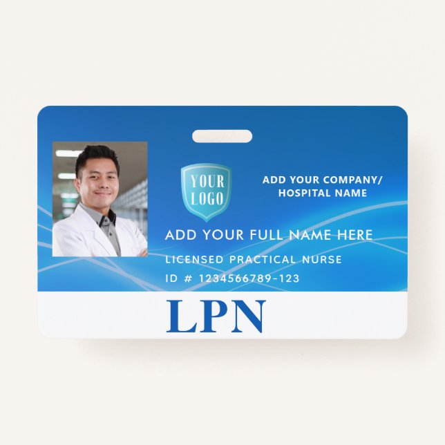 License Practical Nurse,LPN Photo ID with Logo ID Badge (Front)