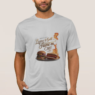 License to Grill – Flame On, Chef Premium BBQ T-Shirt