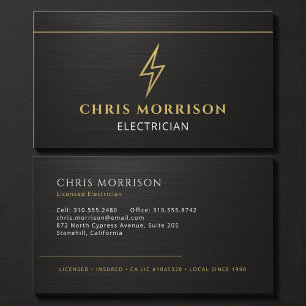 Licensed Electrician Black Gold Contractor Business Card