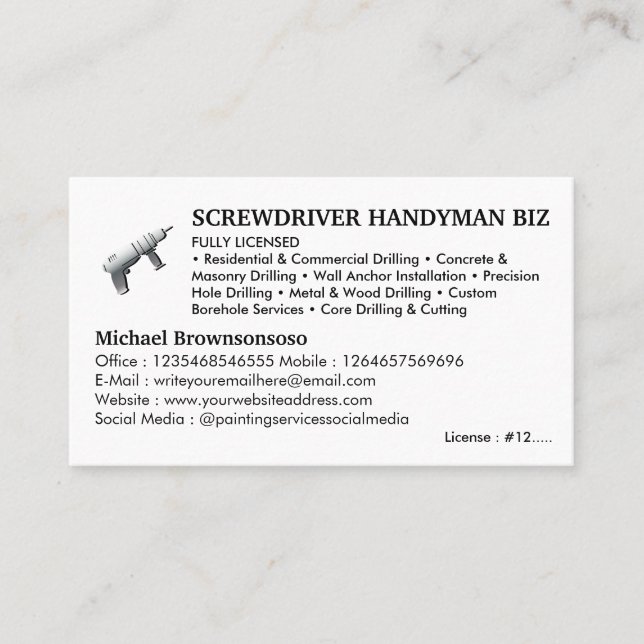Licensed Handyman Business Card (Front)