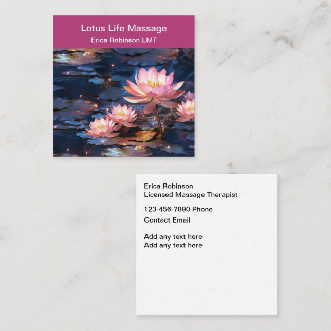 Licensed Massage Business Cards Lotus Flowers (Front/Back)