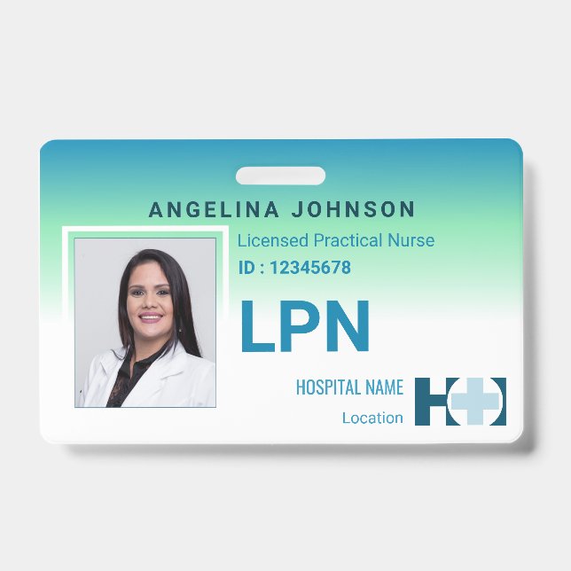 Licensed Practical Nurse LPN Modern Blue Photo ID Badge (Front)