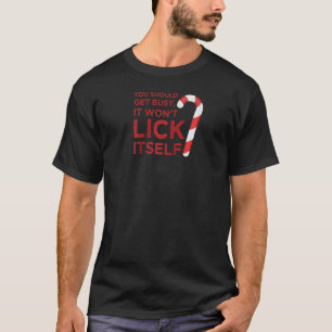 Lick Itself Candy Cane Funny Christmas Men Raglan T-Shirt