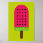 Lick me funny Pop Art popsicle fruity watermelon Poster<br><div class="desc">Lick Me cute funny slogan  with a cute pop art colourful bright illustration of a watermelon popsicle ice-block in pink and lime green. Happy and fruity !</div>