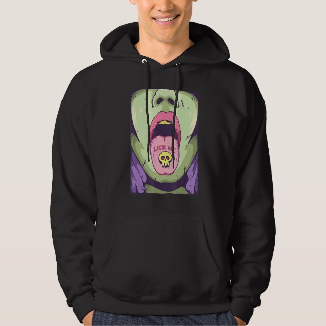 Lick Me Goth Tongue With Skull Pill Emo Punk Gothi Hoodie (Front)