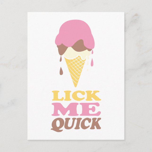 Lick me quick ice cream pink white quote postcard (Front)