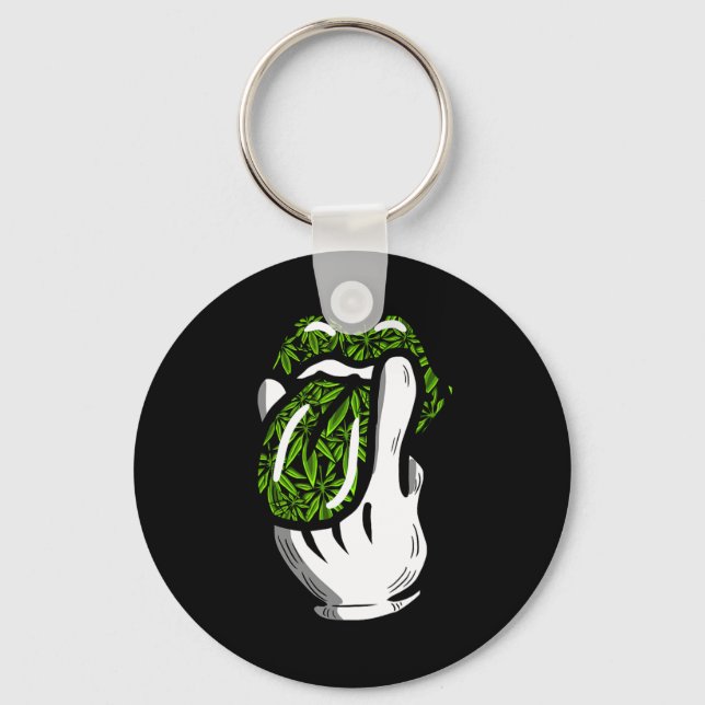 Lick Smoke Weed Leaf Pattern Pot Gift  Key Ring (Front)