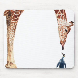 "Licker with Penguin" Giraffe Watercolor Mouse Pad
