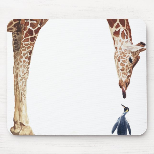 "Licker with Penguin" Giraffe Watercolor Mouse Pad (Front)