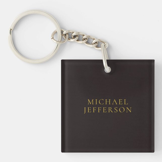 Licorice Black Gold Minimalist Plain Modern Name Key Ring (Front)
